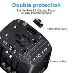 International Travel Adapter Voltage Converter Combo for 100V-240V with Black