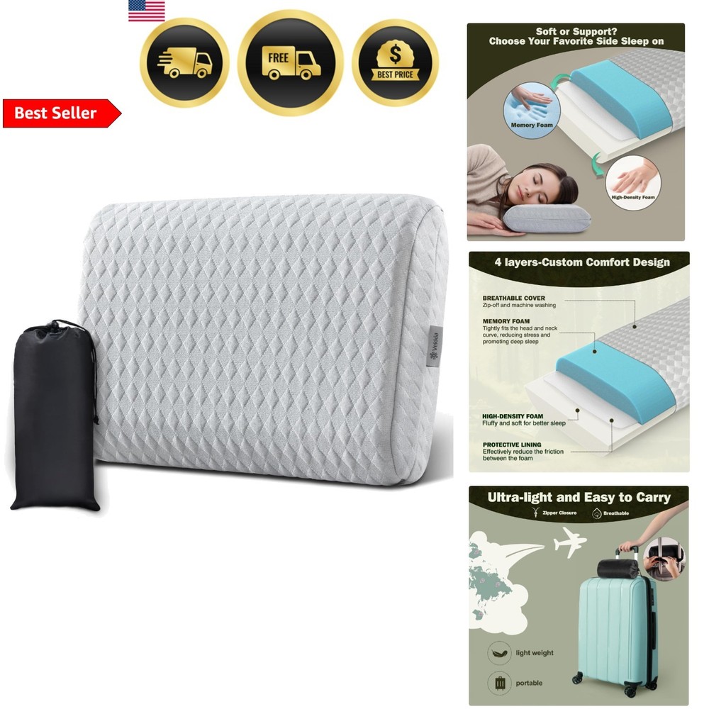 Travel Pillow Memory Foam Support Portable Compressible Camping Pillow Gray M