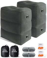 JefDiee Inflatable Travel Foot Rest 2 Pack (Regular_Premium), Dark Grey