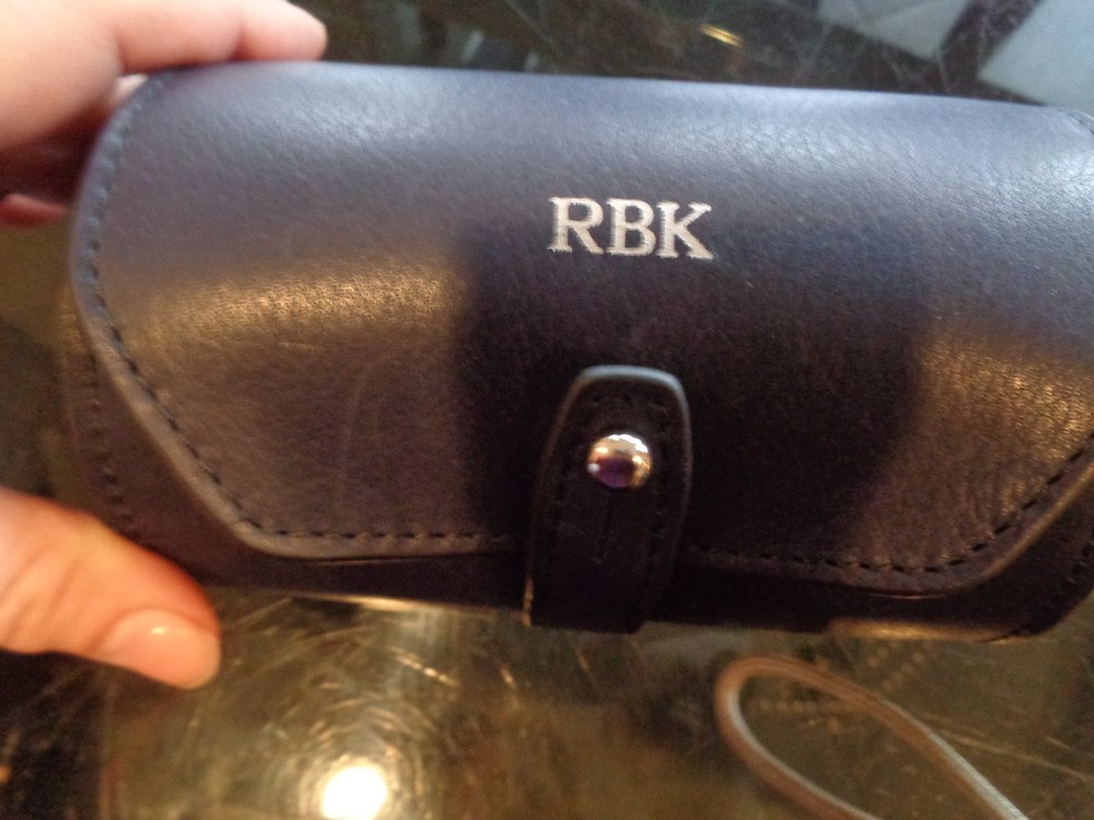 Mark and Graham James Leather Tie Roll mono RBK navy New wo tag