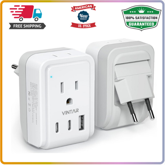 1 Pack European Travel Plug Adapter, VINTAR Foldable International Power Plug…