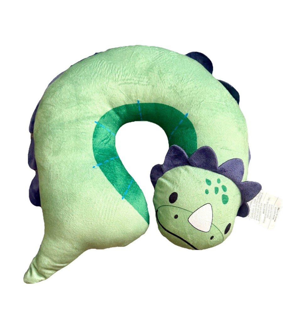 Green Dinosaur Plush U-Shaped Neck Travel Pillow, Standard Foam Padding