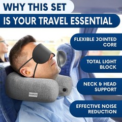 Almohada De Viaje Ajustable Con Funda De Terciopelo Y Kit De Sueno Lujo