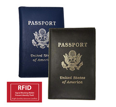 RFID Scan Blocking USA Leather Passport Cover Travel Document Holder Card Wallet