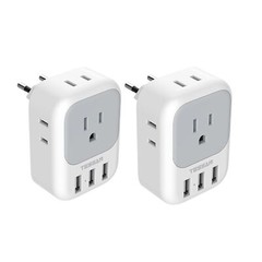 European Travel Plug Adapter 2 Pack, TESSAN US to Europe Power Adapter with 4…