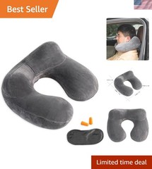Compact Cooling Travel Pillow – Grey Velvet Neck Support for Airplanes & Cars