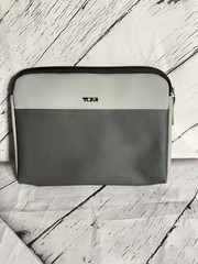 TUMI For Delta Black Gray Zip Pouch Soft Sided Travel Case Toiletry Bag 8×6