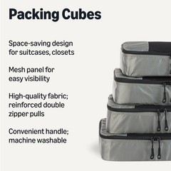 Retailer Essentials 4-Piece Packing Cubes Travel Accessories Set Space-Saving