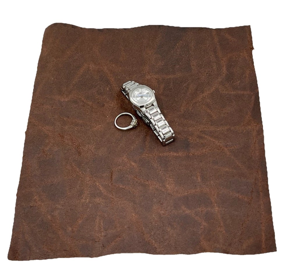 Genuine Exotic Distressed Brown Water Buffalo Leather Travel Jewelry – 10″ x 10″