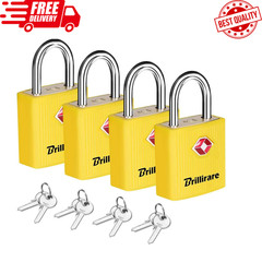 4 Pack TSA Approved Luggage Locks with Keys, Travel Padlock, Zinc Yellow