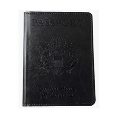 Black Leather Passport Holder Wallet Organizer with Clear Window