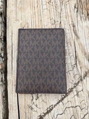 Michael Kors Leather Passport & ID Holder Wallet/Organizer Brown w/ Clear Window