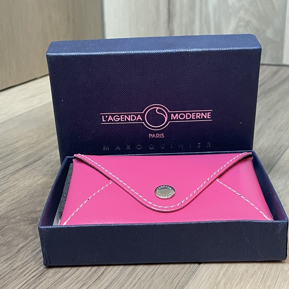 L’Agenda Moderne Paris Pink Card Holder Leather Envelope Style Snap Front NIB