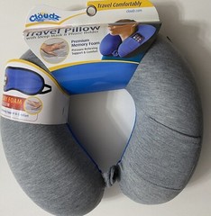 Cloudz Memory Foam Neck Pillow with Sleep Mask & Phone Holder Blue/Gray New!