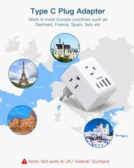 2 Pack European Travel Plug Adapter, International 3.0*2.4*1.6 in, White