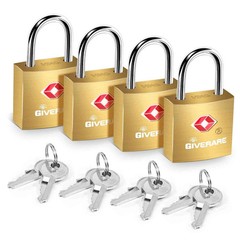 4 Pack TSA Approved Travel Luggage Locks with Keys Solid Brass Copper Keyed Pad
