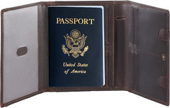 Domenico Full Grain Leather Pilot Passport Wallet, Trifold Travel Document Organ