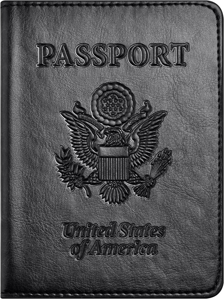 Passport & Vaccine Card Holder Combo, Passport Holder w/Vaccine Card Slot BLACK