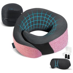 Ultimate Comfort Pink Memory Foam Travel Set – Neck Pillow, Eye Masks & Earplugs