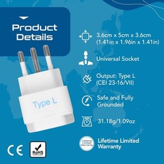 Type L Power Adapter Set – 3 Compact Adapters for Italy & International Travel