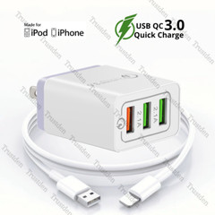 QC 3.0 Fast Charger Wall Power Adapter US Plug USB Cable For iPhone 8 7 6 X iPod