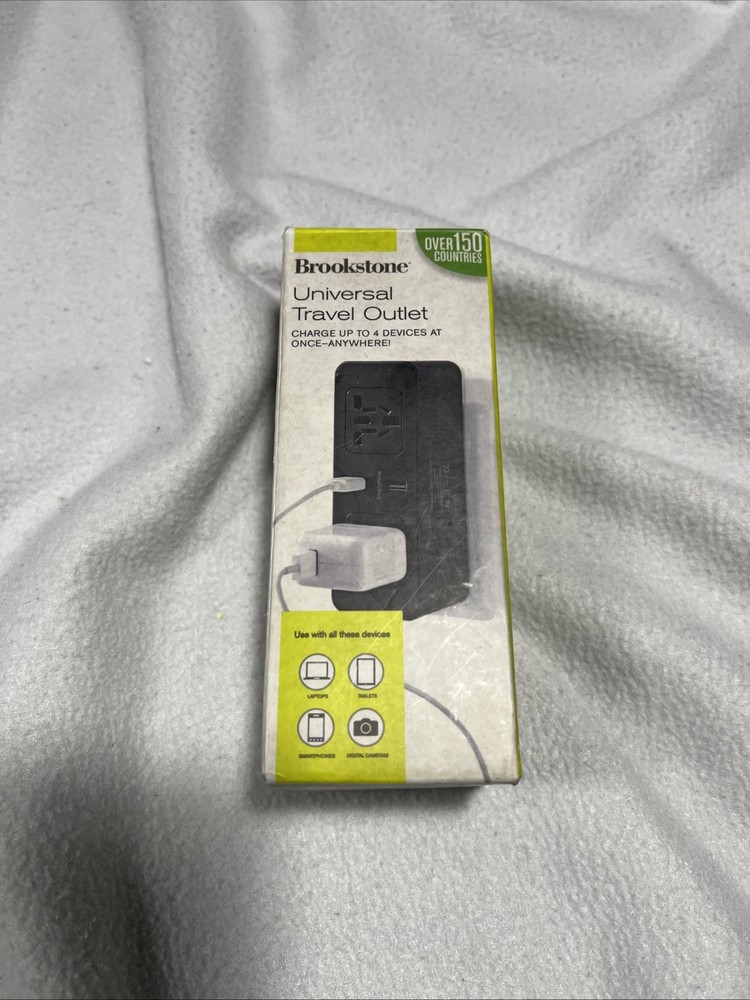 Brookstone Universal Travel Outlet Adapter with USB Ports Black New In Box
