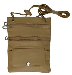 Tan Leather Travel Sling Bag Neck Strap Lanyard Passport Holder