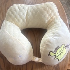 Beige U-Shaped Memory Foam Travel Neck Pillow w/ Snap Button Closure