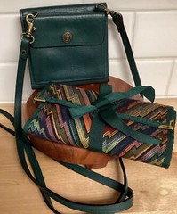 Rolfs Mini Crossbody Bag Leather Travel Purse & Fabric Jewelry Roll Set Emerald