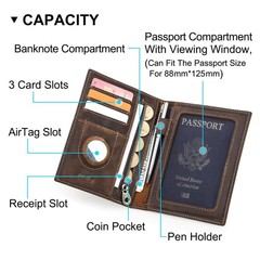 CONTACTS Full Grain Leather Passport Holder 5.51 x 4.13 x 0.39 inches, Coffee