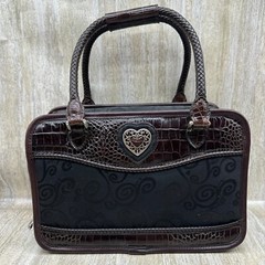 Brighton Make Up Travel Toiletry Leather Brown Croc & Black Bag 12x8x5 READ