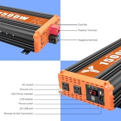 1500 Watt Pure Sine Wave Power Inverter 24V DC to 120V AC, 3000W Surge Peak