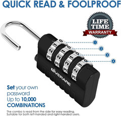 4 Pack Combination Lock, 4-Digit Padlock Keyless, Resettable Metal Luggage Locks