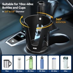KDD Car Cup Holder Expander – 3 in 1 Adapter with Adjustable black