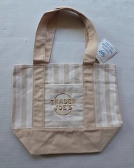 Four (4) Trader Joe’s Striped Mini Canvas Tote Bag – Light Brown, Pink, Green