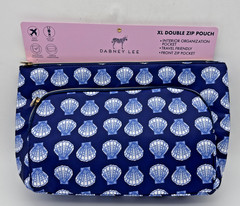 BNWT: Dabney Lee XL Double Zip Pouch Navy Blue w/ Seashells Travel Organizer