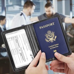 Passport & Vaccine Card Holder Combo, Passport Holder w/Vaccine Card Slot BLACK