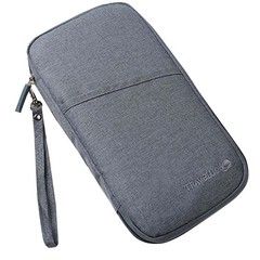 Passport Holder Wallet RFID Blocking Document Organizer Clutch Bag -GREY