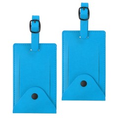 Luggage Suitcases Tag, 2Pcs PU Leather Baggage Label Identifier, Sky Blue