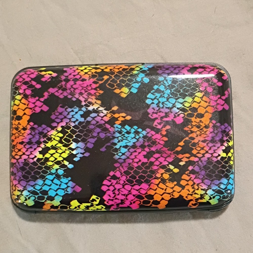 Multicolor Snakeskin Print Hard Case Accordion Card Holder Wallet