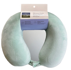 Memory Foam Travel Pillow – Open Story Aqua Green