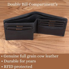 Men’s Slim RFID Blocking Wallet – Top Grain Leather Bifold with 10 Card Sl