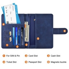 Eoehro Passport Holder for Travel Essentials, C-magnetic clasp- dark blue