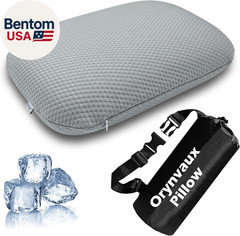 Cooling Camping Pillow, Memory Foam Travel Pillow with Adjustable Buckle Strap &