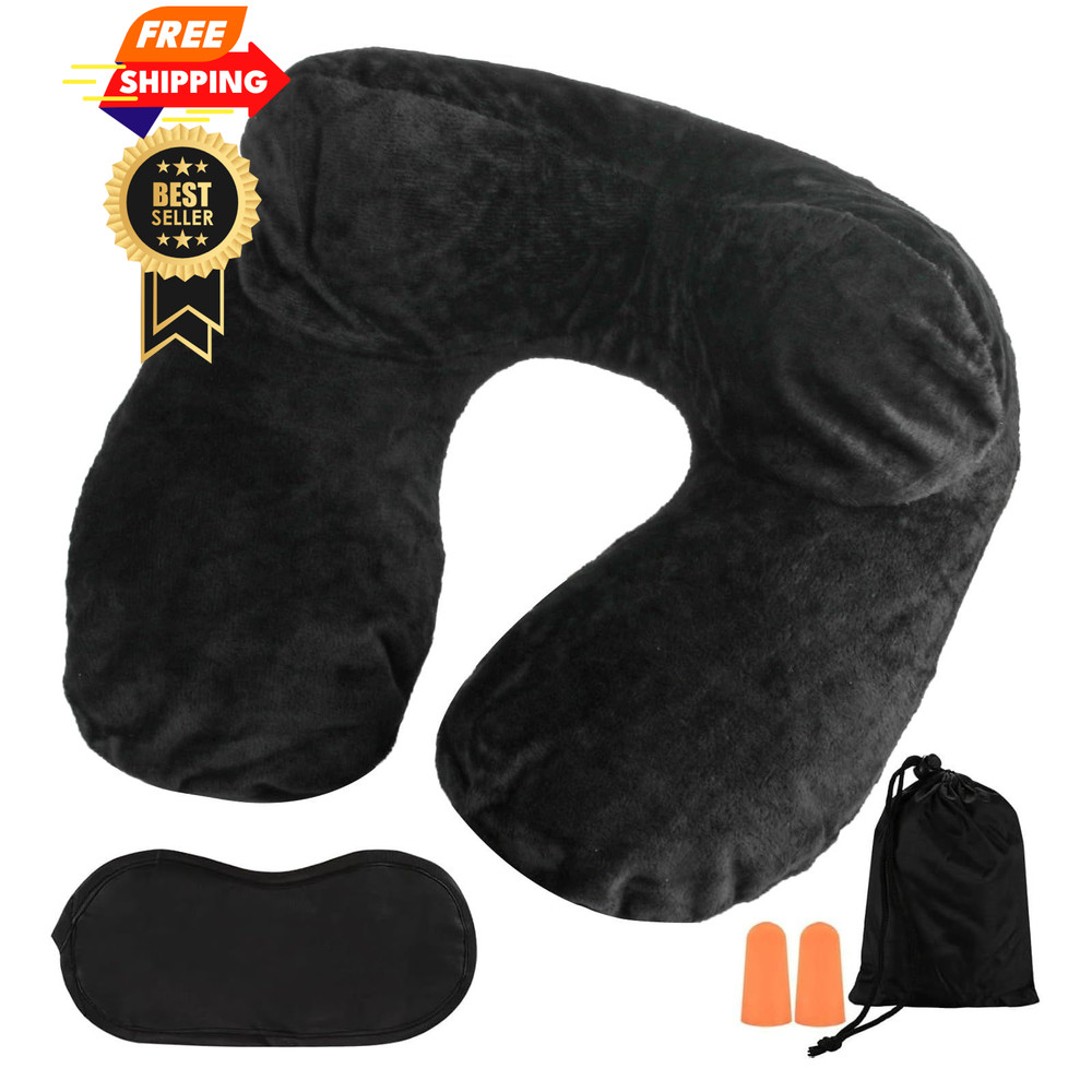 Air-Filled Travel Pillows for Sleeping Airplane Neck Support Adult, Black