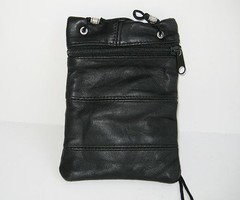 Black Genuine Leather ID Holder Neck Pouch Wallet Strap US SELLER