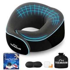 Travel Neck Pillow Memory Foam Adjustable Airplane Flight Essentials Eye Mask
