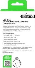 Crest USB A & USB C Outbound Travel Adaptor USA Canada Taiwan Thailand PWW14017