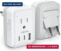 1 Pack European Travel Plug Adapter, VINTAR Foldable International Power Plug wi