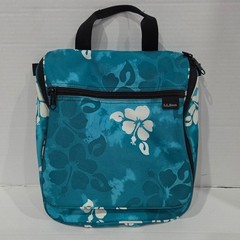 LL Bean Hanging Toiletry Bag Organizer Blue Hibiscus Floral Travel Kit